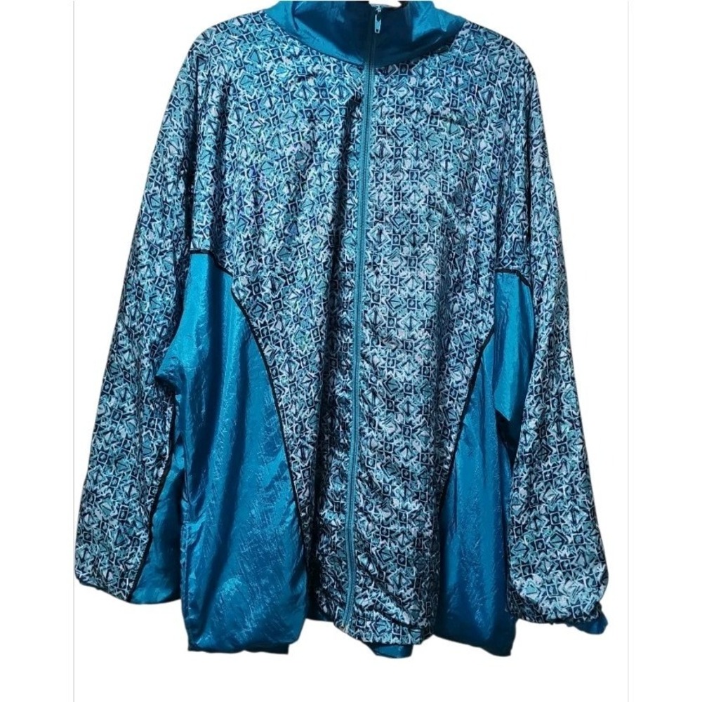 Honors Plus Size Vintage Turquoise Lined Nylon Track Full Zipper Jacket - Picture 2 of 9